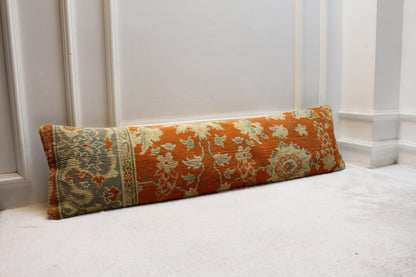 Handwoven Kilim Lumbar Pillow Cover | Turkish Orange Floral, 30x120"