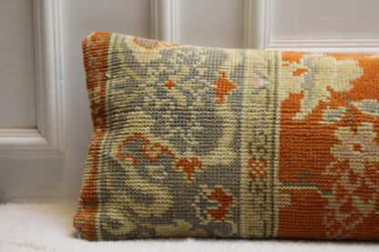 Handwoven Kilim Lumbar Pillow Cover | Turkish Orange Floral, 30x120"