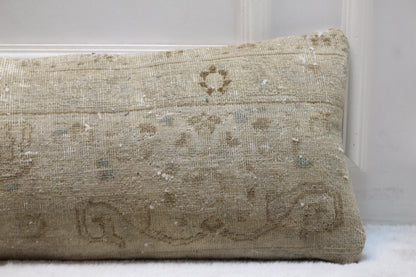 Beige Kilim Lumbar Pillow Cover | Rustic Turkish, Extra Long 30x120"