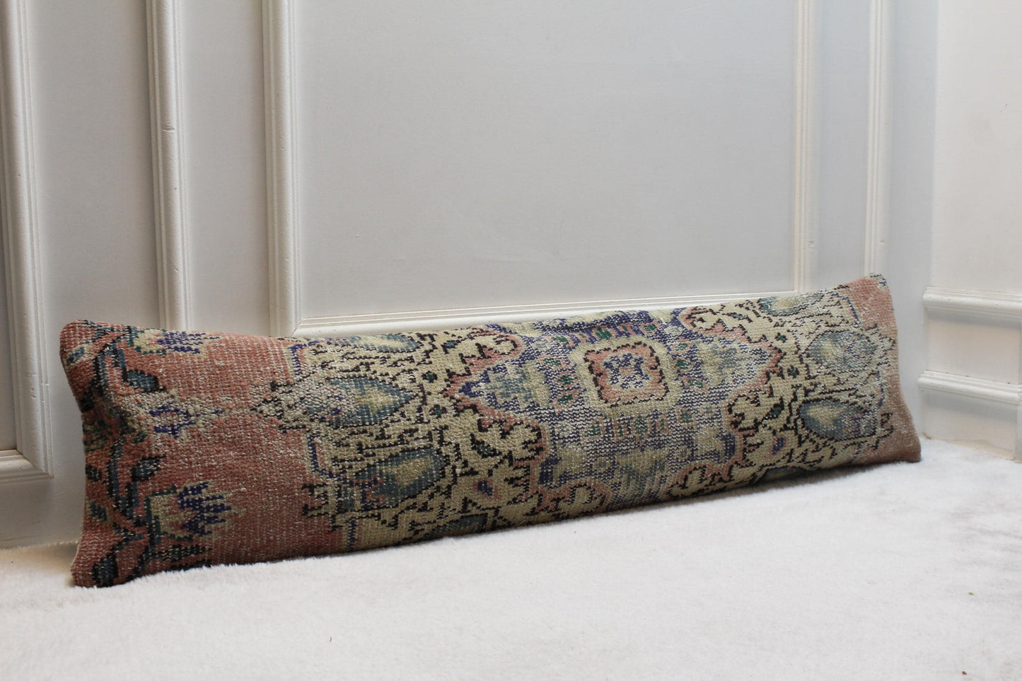 Vintage Turkish Kilim Lumbar Pillow: Boho Cushion Cover (12x48 in)
