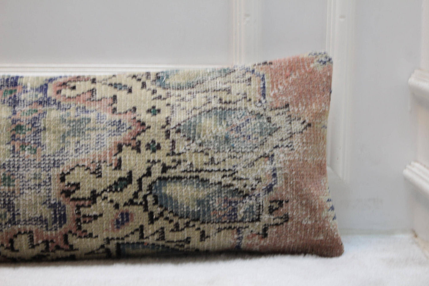 Vintage Turkish Kilim Lumbar Pillow: Boho Cushion Cover (12x48 in)