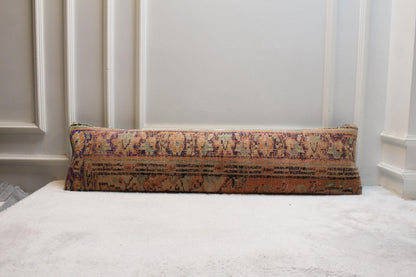 Floral Vintage Turkish Rug Lumbar Pillow – Handmade Kilim Cushion Cover (12x48")