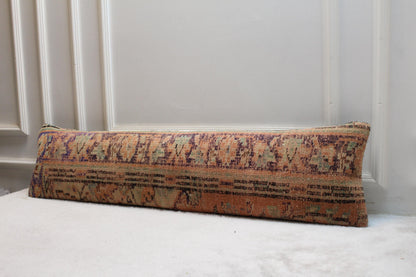 Floral Vintage Turkish Rug Lumbar Pillow – Handmade Kilim Cushion Cover (12x48")
