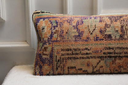 Floral Vintage Turkish Rug Lumbar Pillow – Handmade Kilim Cushion Cover (12x48")