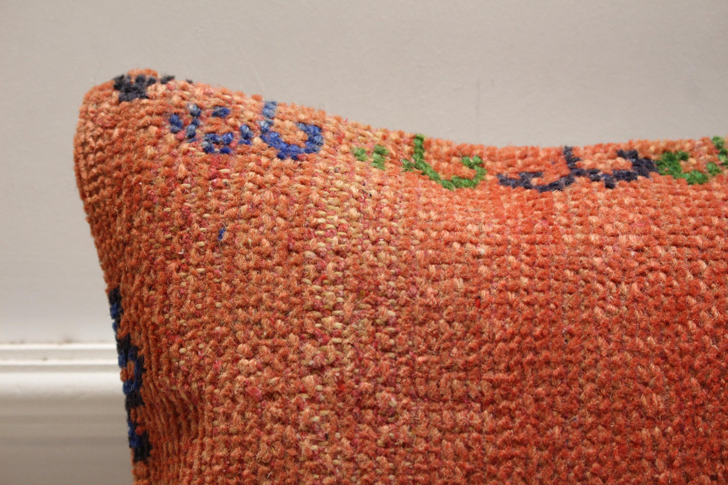 Handmade Turkish Rug Pillow Cover: Geometric Wool Throw Pillow (16x16 in)