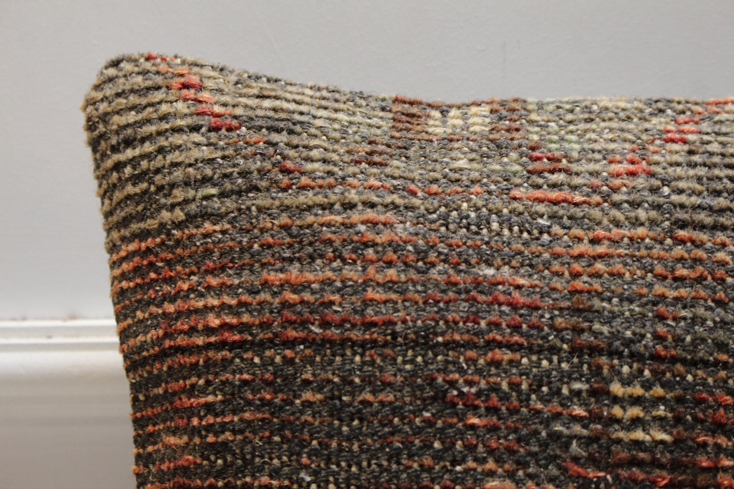 Handmade Geometric Turkish Rug Pillow Cover: Vintage Wool, 16x16 inch