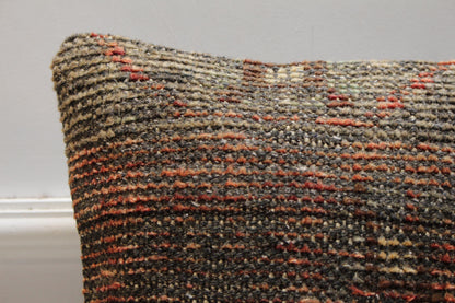 Handmade Geometric Turkish Rug Pillow Cover: Vintage Wool, 16x16 inch