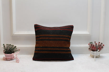 Handmade Kilim Pillow Cover: Vintage Ethnic Wool Cushion (16x16 inch)
