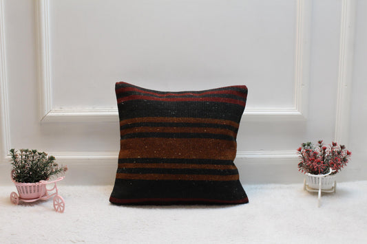 Handmade Kilim Pillow Cover: Vintage Ethnic Wool Cushion (16x16 inch)