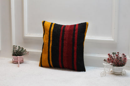 Handmade Striped Kilim Pillow Cover: Upcycled Woven Rug, 16x16 inch