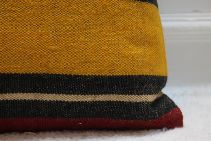Handmade Kilim Pillow Cover: Upcycled Woven Wool, Rainbow (16x16 inch)