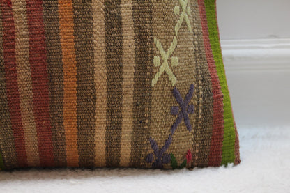 Handmade Geometric Kilim Pillow Cover: Upcycled Anatolian Wool (16x16 in)