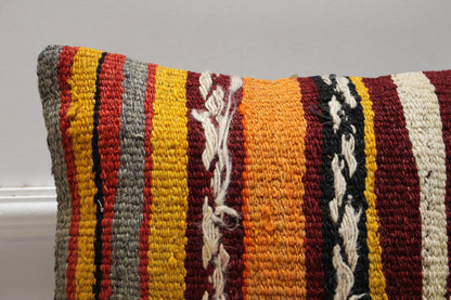 Handmade Kilim Pillow Cover: 16x16 Square Turkish Woven Rug