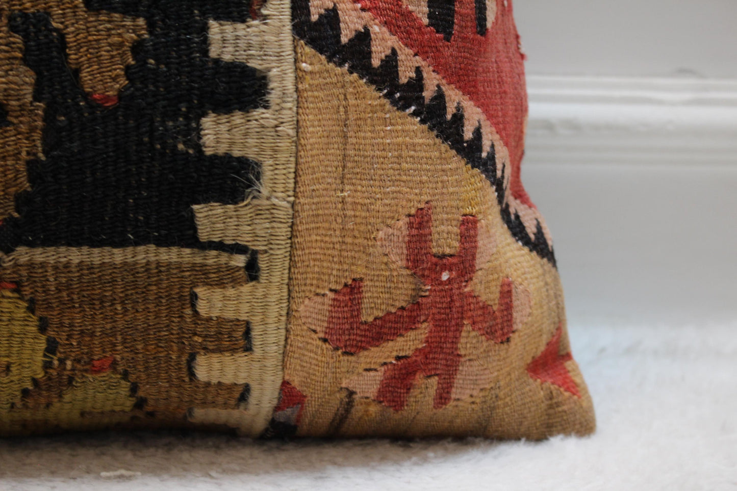 Handmade Kilim Pillow Cover: Upcycled Woven Rug, 16x16 Rainbow Cushion