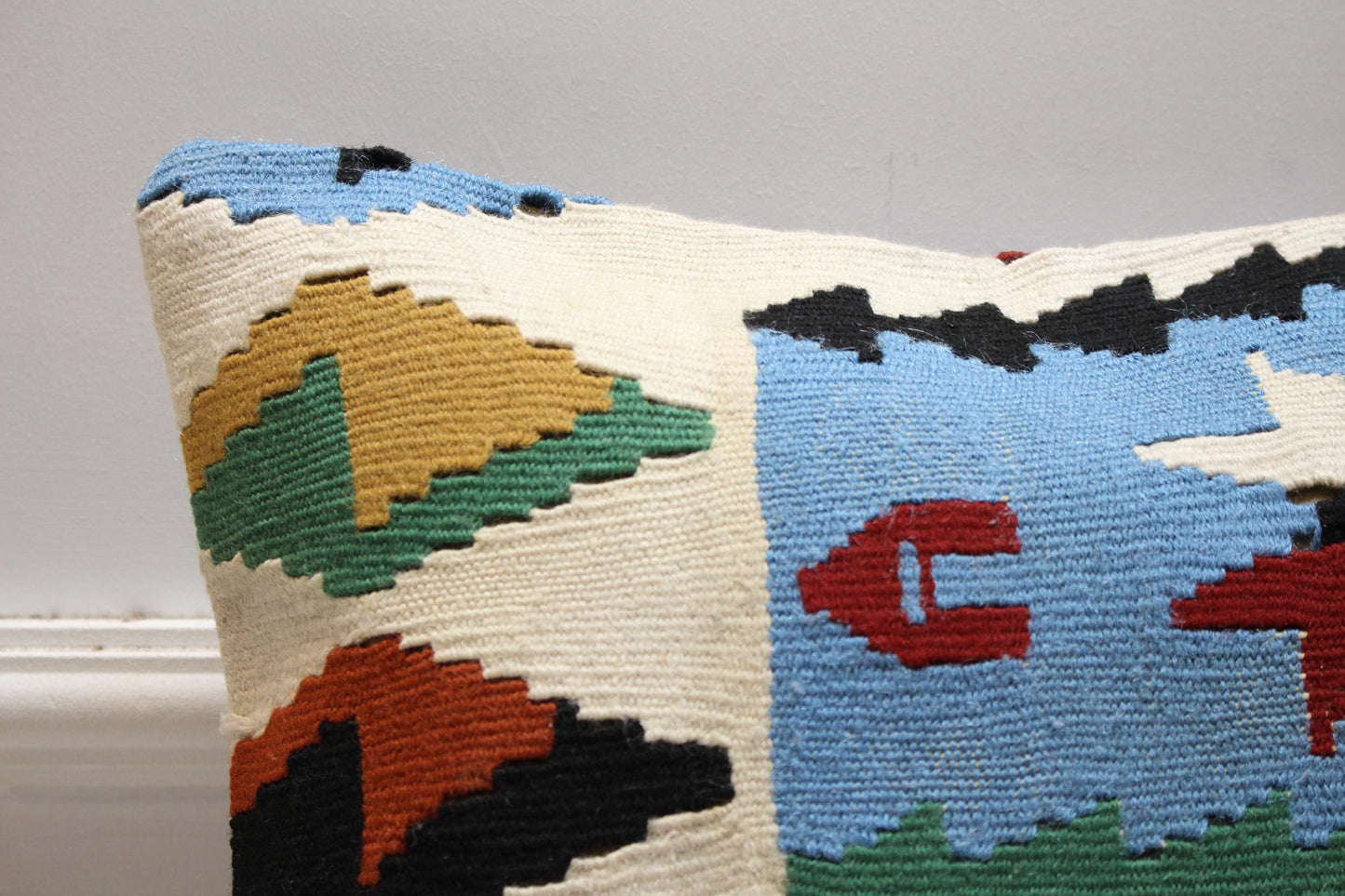 Handmade Kilim Pillow Cover: Upcycled Woven Rug, 16x16 Bohemian Decor