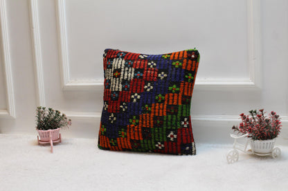 Square Kilim Pillow Cover: Vintage Turkish Wool, 16x16 inch