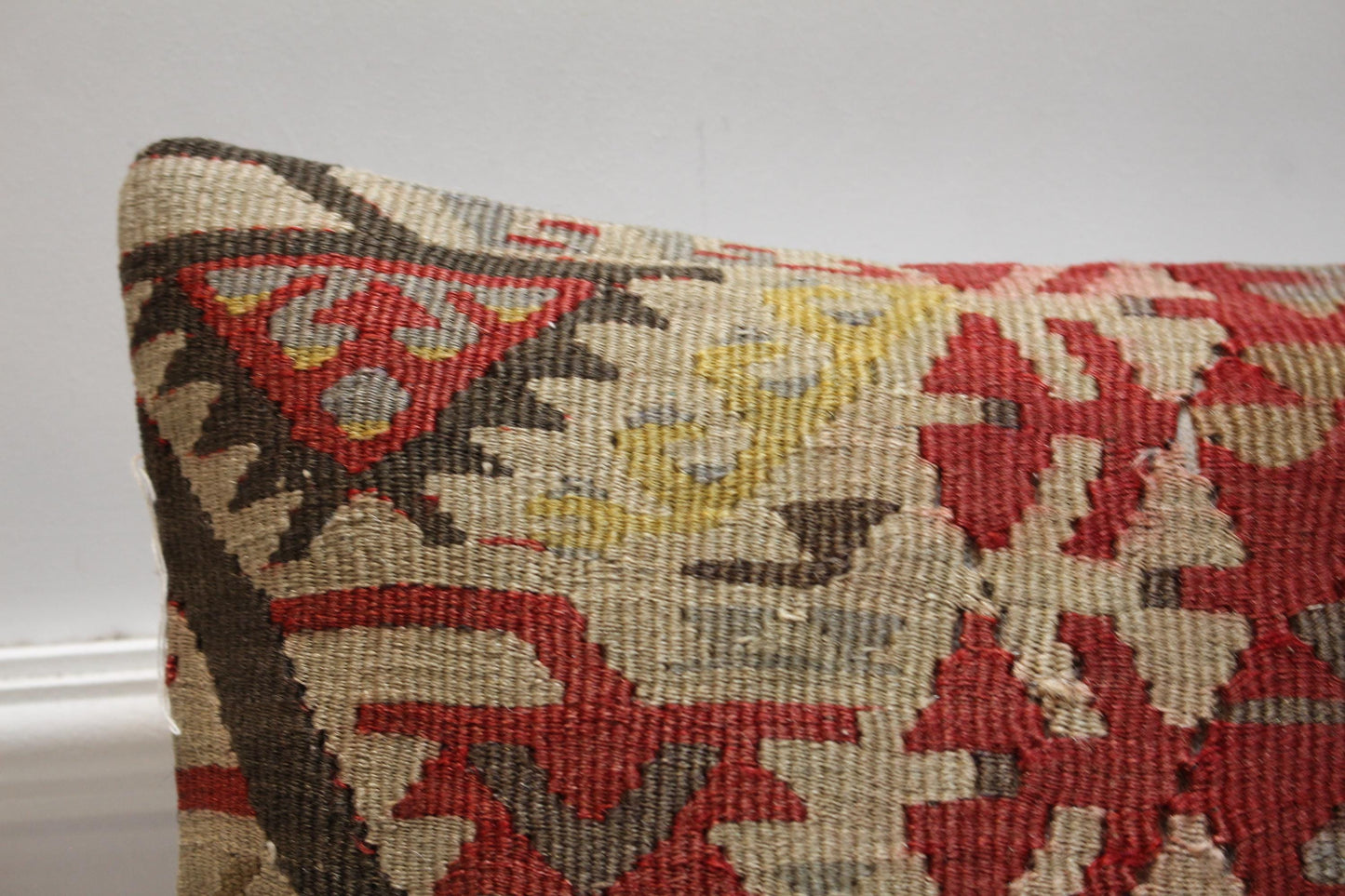 Red Kilim Pillow Cover: Handmade Organic Wool Throw Pillow (16x16 in)
