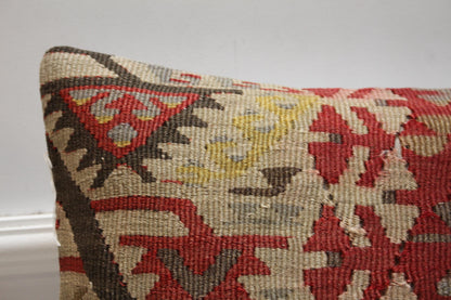 Red Kilim Pillow Cover: Handmade Organic Wool Throw Pillow (16x16 in)