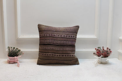 Geometric Kilim Pillow Cover: Handmade Turkish Woven Rug, 16x16 inch
