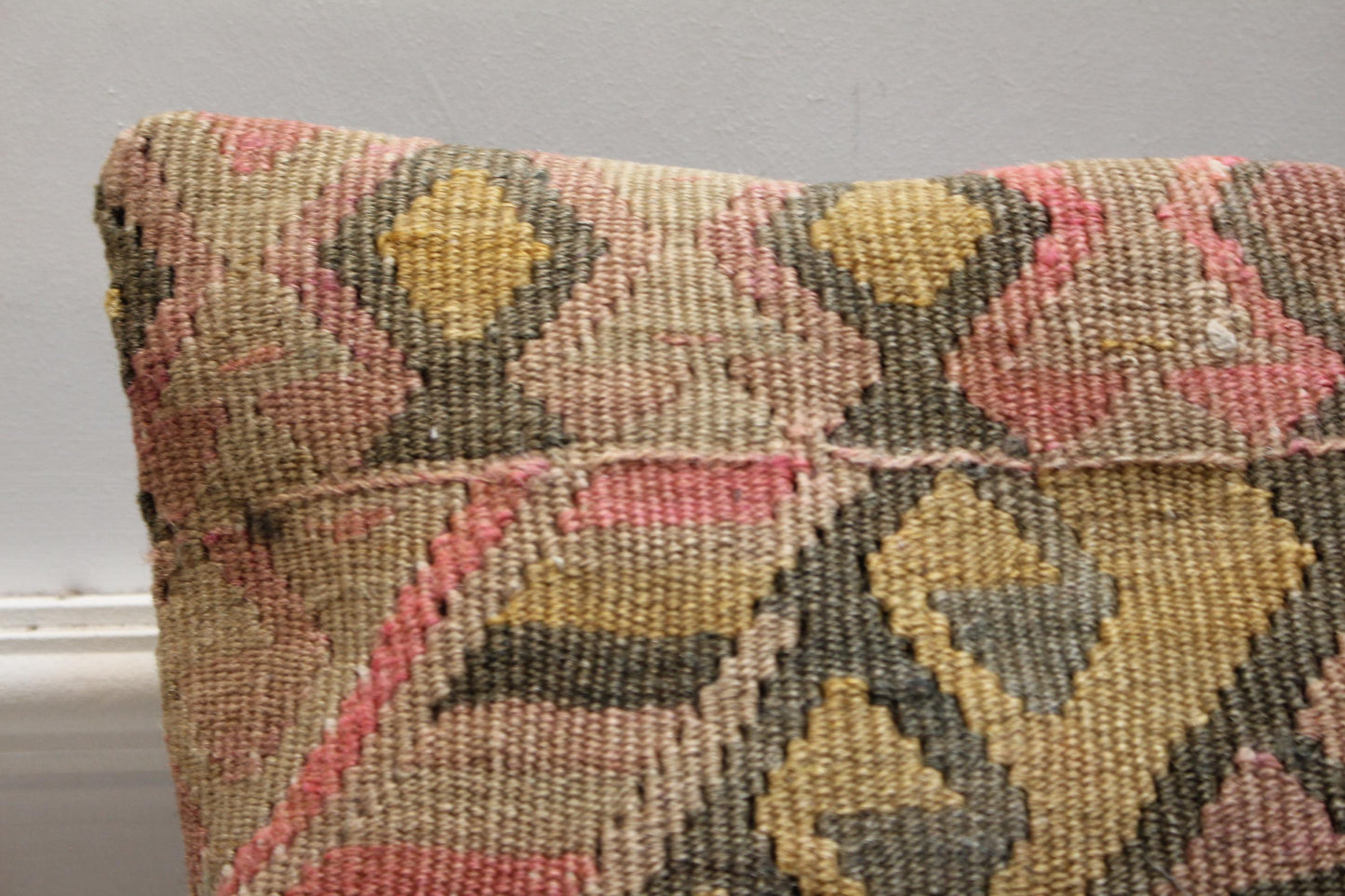 Handmade Kilim Pillow Cover: Vintage Anatolian Throw Pillow (16x16 in)