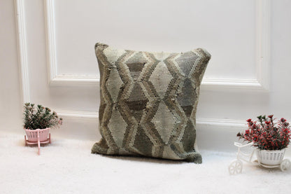 Handmade Kilim Pillow Cover: Upcycled Woven Rug, 16x16 inc