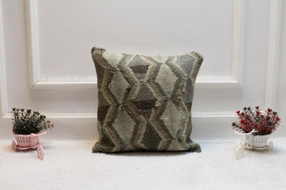 Handmade Kilim Pillow Cover: Upcycled Woven Rug, 16x16 inc
