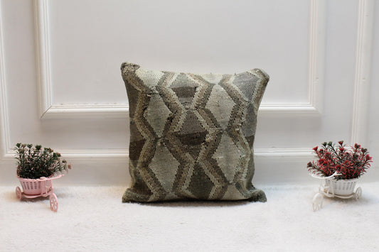 Handmade Kilim Pillow Cover: Upcycled Woven Rug, 16x16 inc
