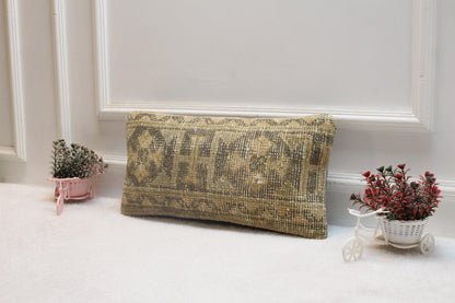 Vintage Turkish Kilim Lumbar Pillow Cover: Handmade Wool Accent (12x20 in)