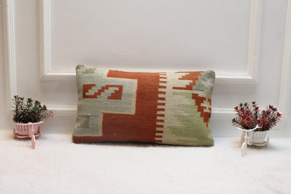 Vintage Kilim Lumbar Pillow Cover: Organic Wool, 12x20 inch