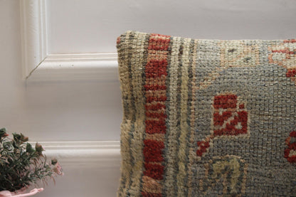 Handmade Turkish Rug Pillow Cover: Vintage Boho Wool Lumbar Pillow (12x20 in)