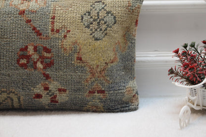 Handmade Turkish Rug Pillow Cover: Vintage Boho Wool Lumbar Pillow (12x20 in)