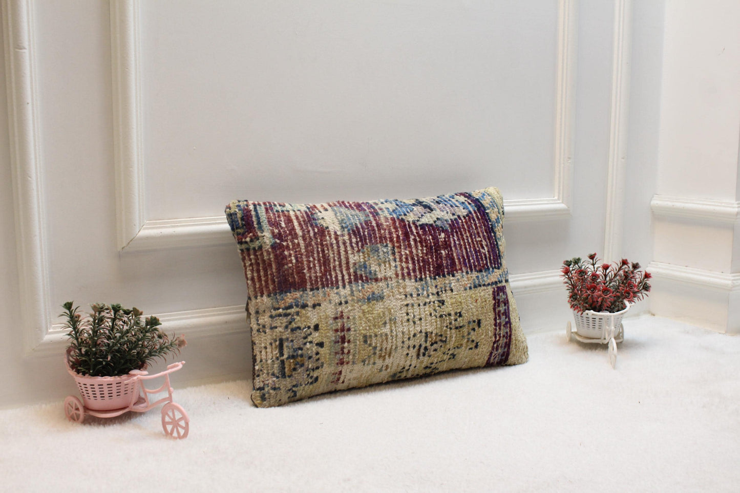 Handmade Turkish Rug Pillow Cover: Boho Bedroom Decor (12x20 inc)