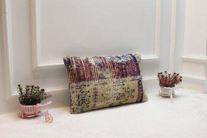 Handmade Turkish Rug Pillow Cover: Boho Bedroom Decor (12x20 inc)