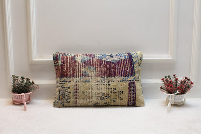 Handmade Turkish Rug Pillow Cover: Boho Bedroom Decor (12x20 inc)