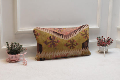 Geometric Kilim Pillow Cover: Vintage Turkish Rug, 12x20 inch