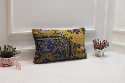 Handmade Turkish Rug Pillow Cover: Vintage Kilim Lumbar Pillow, 12x20 inch