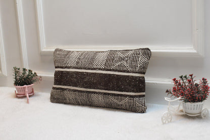Handmade Turkish Kilim Pillow Cover: Organic Wool Lumbar Pillow (12x20 in)