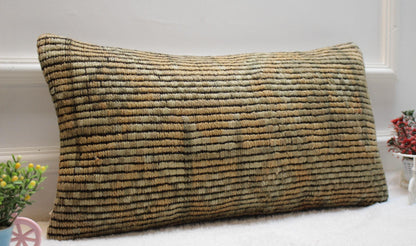 Handwoven Kilim Lumbar Pillow Cover: Antique Bohemian Rug, 12x24