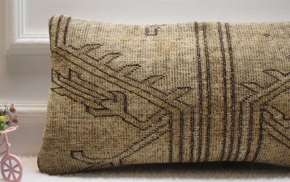 Handmade Kilim Pillow Cover: Upcycled Turkish Woven Rug, 12x24 inch