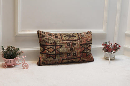 Handmade Turkish Kilim Pillow Cover: Organic Wool Lumbar Cushion (12x20 in)