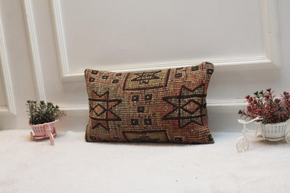 Handmade Turkish Kilim Pillow Cover: Organic Wool Lumbar Cushion (12x20 in)