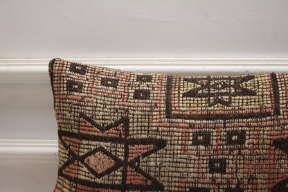 Handmade Turkish Kilim Pillow Cover: Organic Wool Lumbar Cushion (12x20 in)
