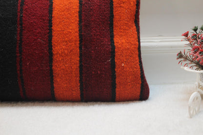 Striped Kilim Pillow Cover: Handmade Boho Lumbar Cushion (12x20 in)