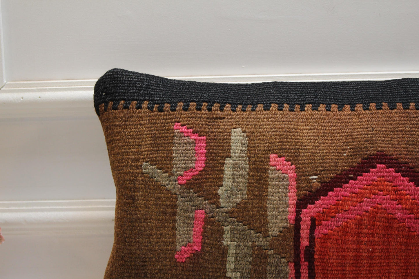 Vintage Turkish Kilim Pillow Cover: Organic Wool Lumbar Pillow (12x20in)