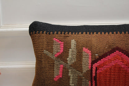 Vintage Turkish Kilim Pillow Cover: Organic Wool Lumbar Pillow (12x20in)