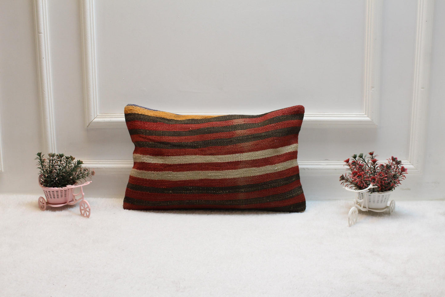 Striped Kilim Pillow Cover: Organic Wool Lumbar Pillow, 12x20 inch