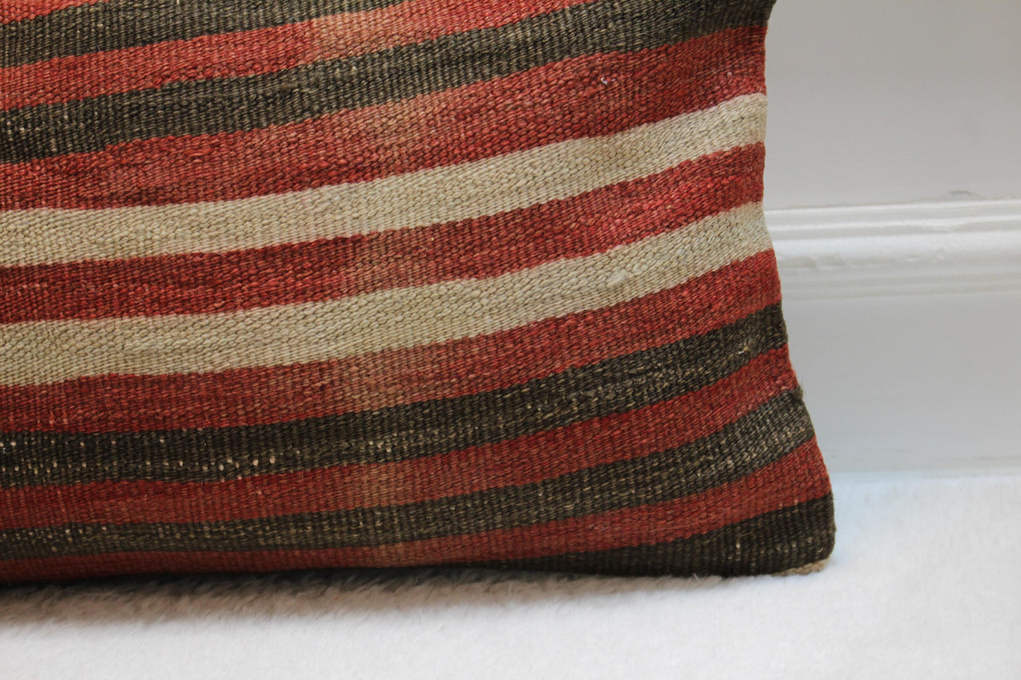 Striped Kilim Pillow Cover: Organic Wool Lumbar Pillow, 12x20 inch