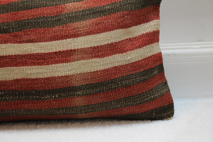 Striped Kilim Pillow Cover: Organic Wool Lumbar Pillow, 12x20 inch
