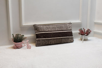 Striped Kilim Pillow Cover: Organic Wool, Vintage Design (12x20 in)