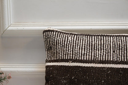 Striped Kilim Pillow Cover: Organic Wool, Vintage Design (12x20 in)